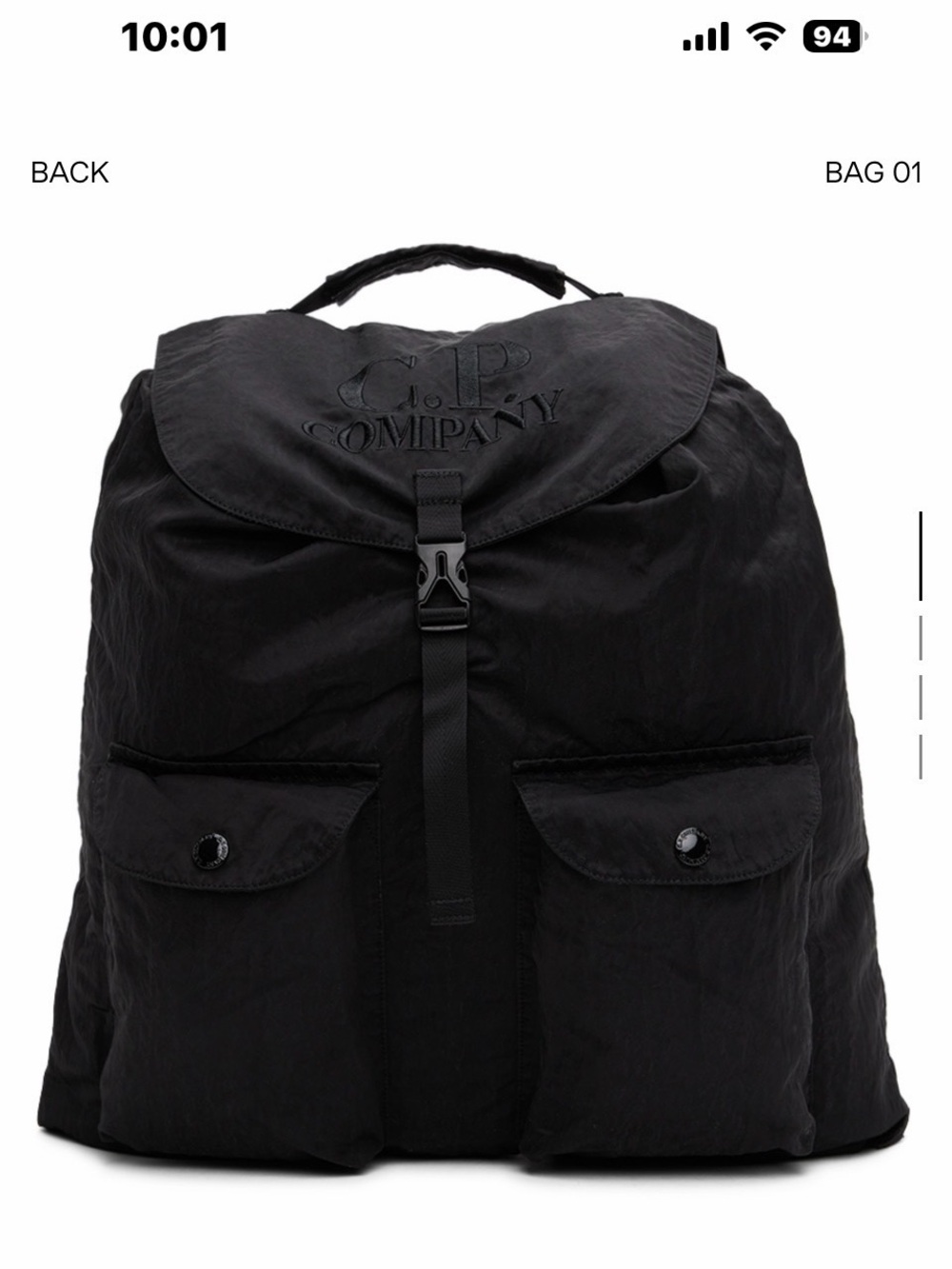 C.P. Company Matte Black Nylon Flap Backpack